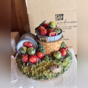 BRAND NEW Home Interiors Fall Apple Basket Candle Jar Topper 11778 Original Box